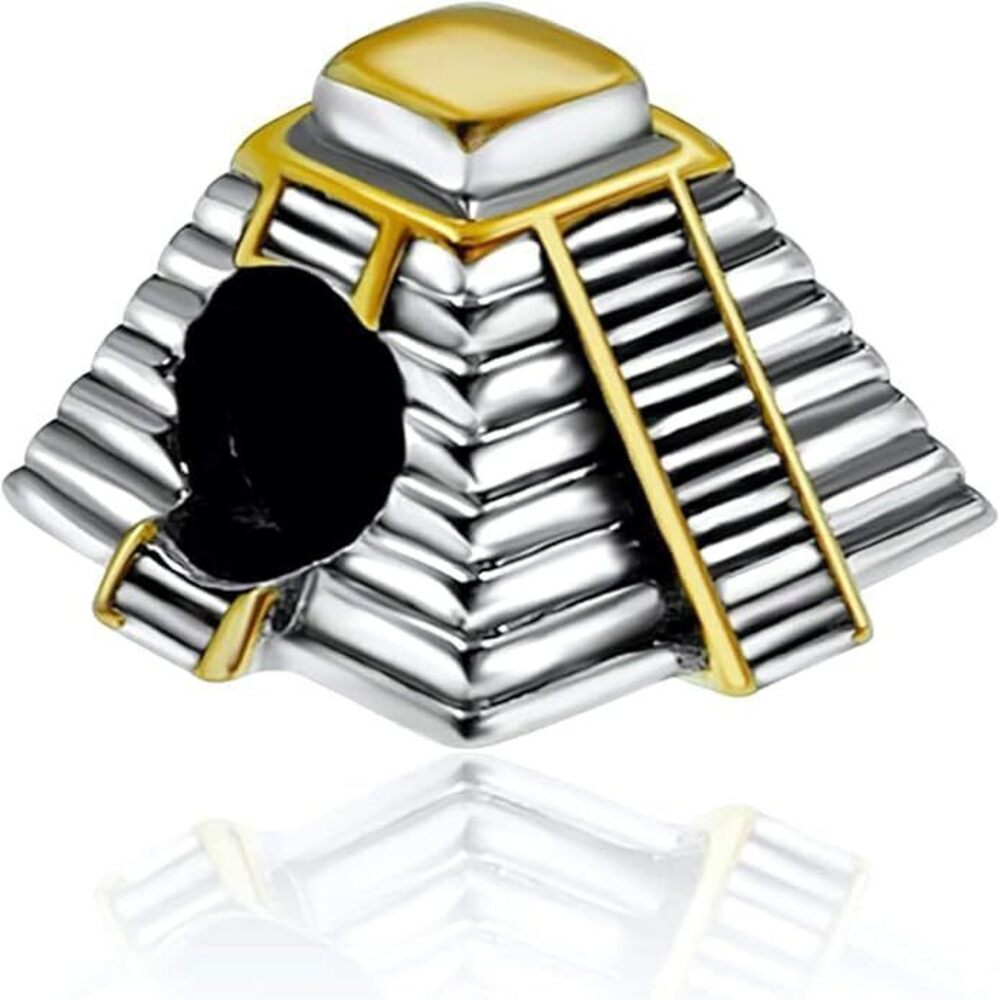 5579 Mayan Pyramid Bead Charm 925 Sterling Silver with 14K Gold Plating